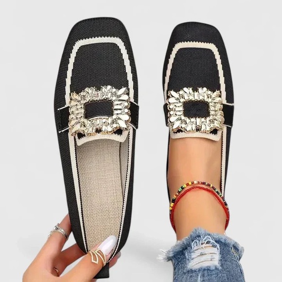 Chole & Grace Savannah Shoes - Chic Black Loafers with Silver Embellishment